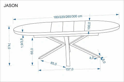 Стол обеденный HALMAR JASON орех/черный 180-300/100