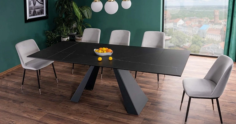 Стол обеденный SIGNAL SALVADORE Ceramic Sahara Noir черный/черный мат 160-240/90