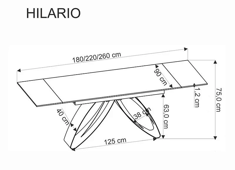 Стол обеденный HALMAR HILARIO орех/черный 180-260/90