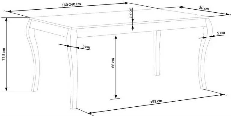 Стол обеденный HALMAR WINDSOR дуб темный/черный 160-240/90
