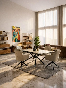 Стол обеденный HALMAR VITORINO белый мрамор/черный 160-220/90